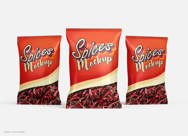 Aluminum spice snack pouch packaging mockup