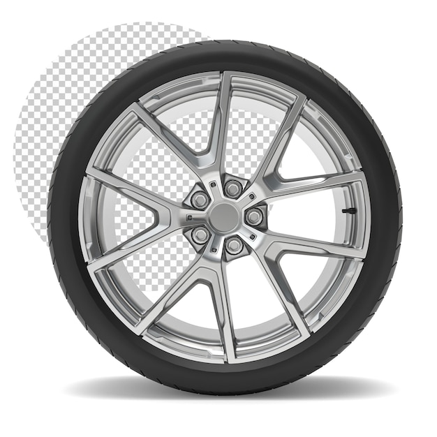 PSD aluminum wheel car tires on white background