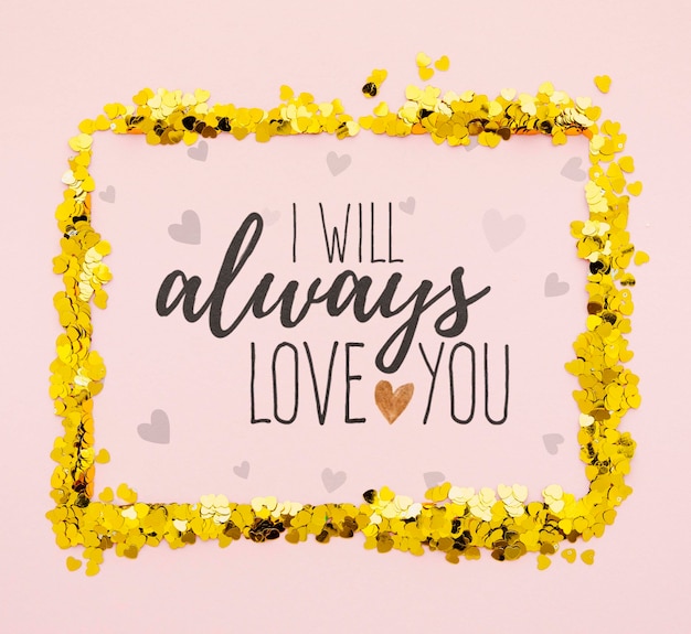 Always love you with golden confetti frame