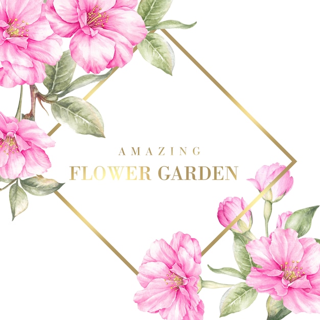 PSD amaising scheda giardino floreale con fiori di sakura.
