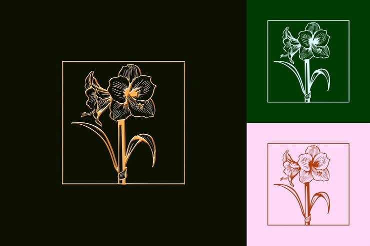 PSD amaryllis flower icon flower emblem with decorative trumpet inspired nature unique vector designs