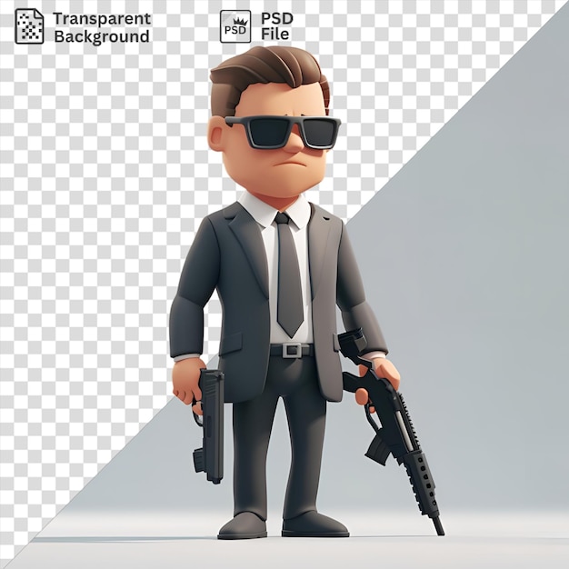 PSD amazing 3d arms dealer cartoon selling weapons to a customer