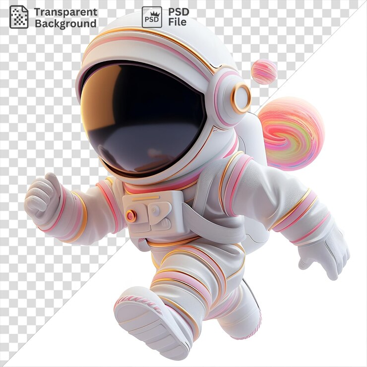 PSD amazing 3d astronaut cartoon exploring the surface of a distant planet