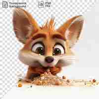 PSD amazing 3d cartoon bandicoot digging for food on the floor featuring its distinctive black nose white whiskers and brown and black eyes with a playful expression on its face