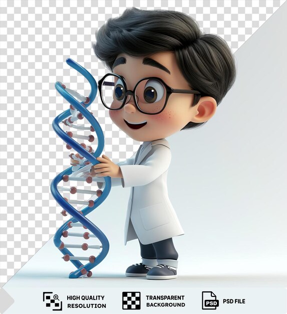 PSD amazing 3d scientist cartoon conducting groundbreaking genetic research in a tube