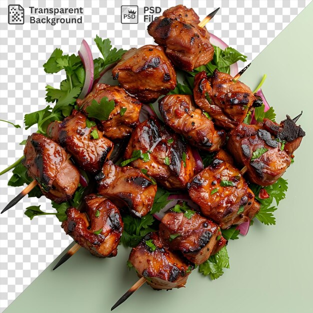 PSD amazing beef tandoori skewers on a white plate