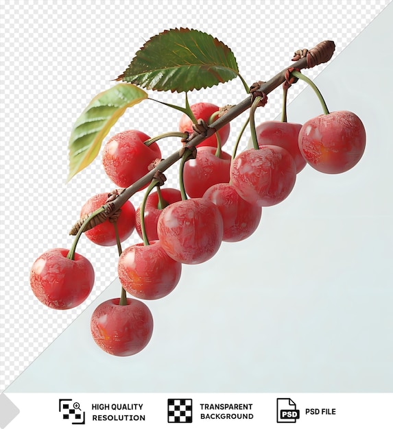 PSD amazing cherry ripe sweet viburnum cherry on a branch png