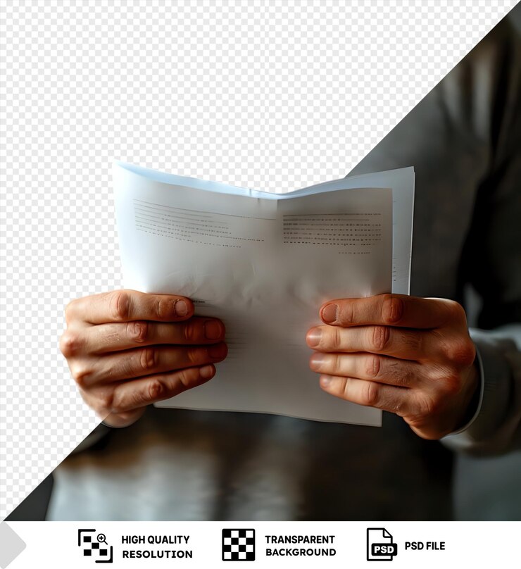 PSD amazing close up mans hands with papers on a dark background png psd