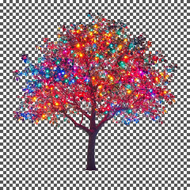 PSD amazing colorful christmas tree with lights isolated on transparent background