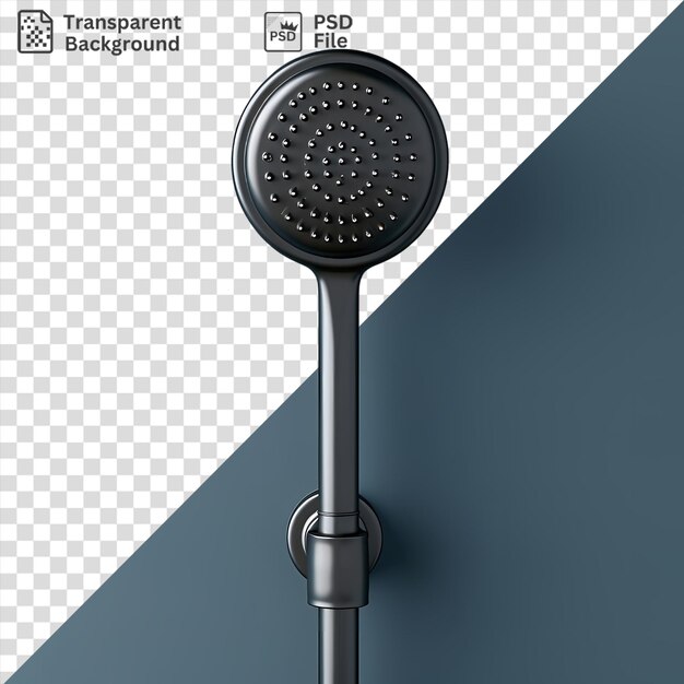 PSD amazing drain cleaner on a blue background a silver shower with a metal and silver handle stands against a blue wall