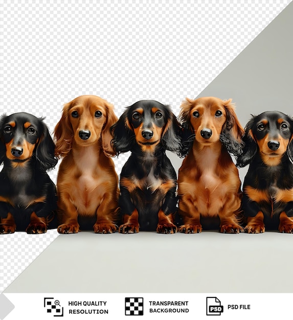 Amazing group of dachshund dogs sitting together in a row png