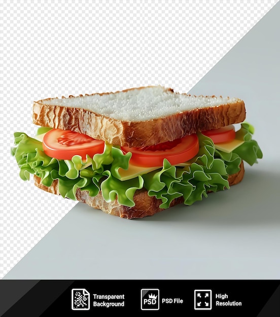 PSD amazing half bread sandwich with lettuce and tomato on isolated background casting a dark shadow png