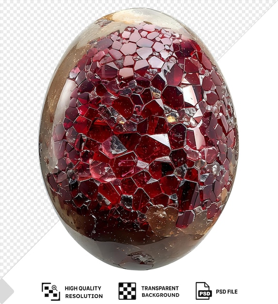 PSD amazing hematoid quartz cabochon with red hematite inclusions on a isolated background