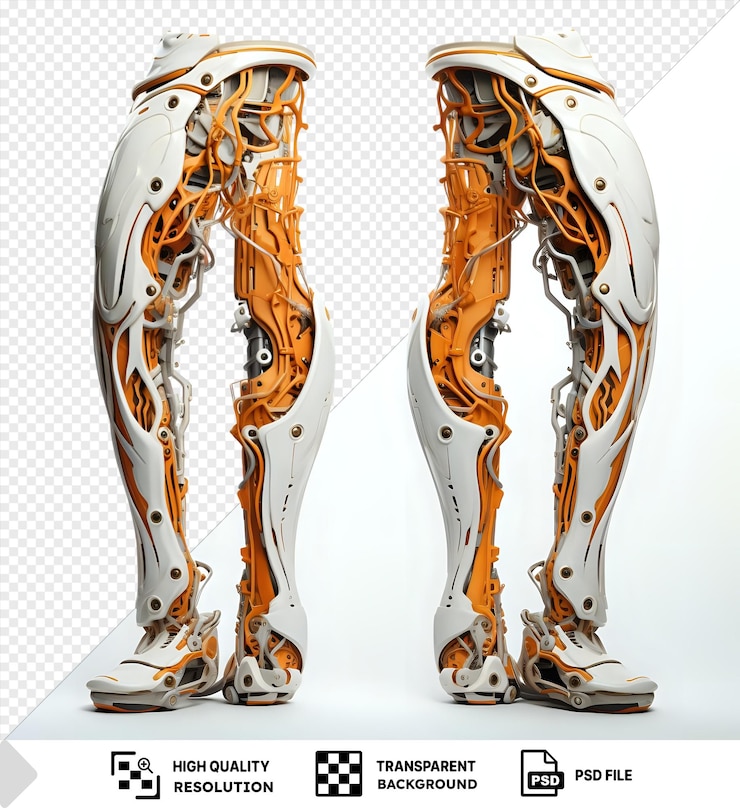 PSD amazing realistic photographic biomechanics prosthetic limb models showcased alongside a white vase
