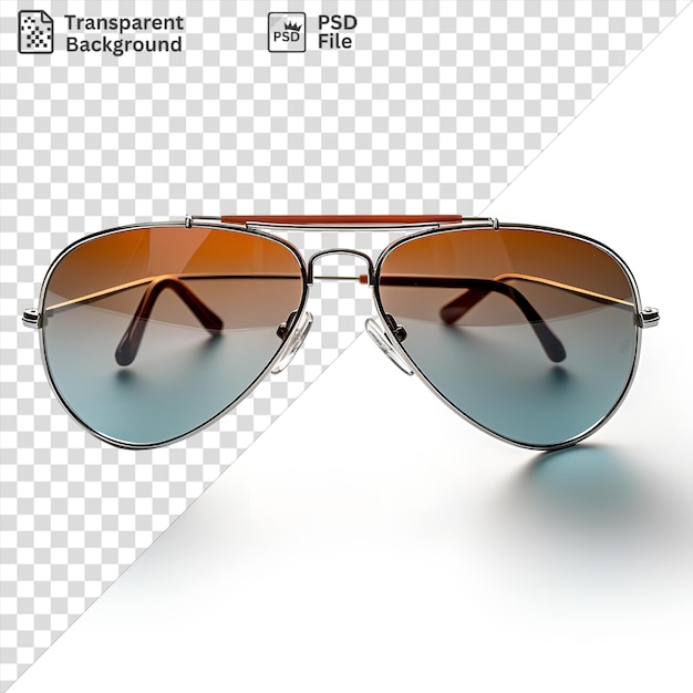 Amazing realistic photographic pilots sunglasses reflected in a shiny surface with a blue shadow in the background