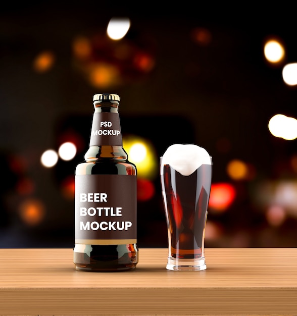 Amber Beer Bottle Mockup