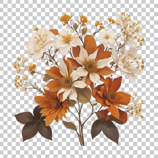 PSD amber and brown color flower bouquet illustration design watercolor flower for wadding card postcard