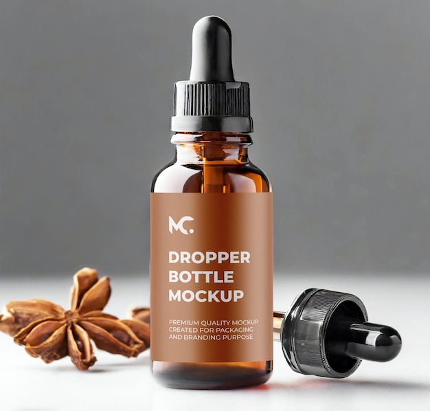 Amber cosmetic dropper bottle mockup design