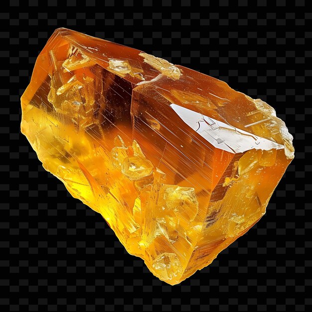 PSD amber crystal with irregular shape yellow orange color and t png gradient object on dark background