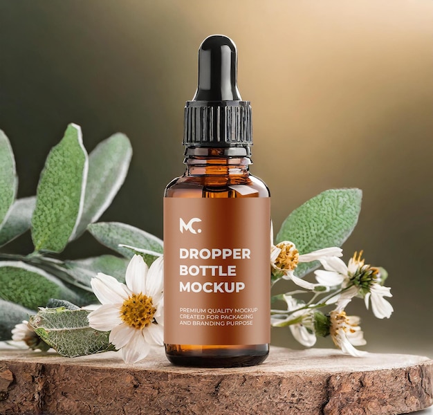 amber dropper bottle mockup for branding