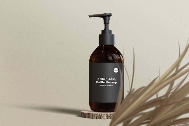amber glass bottle mockup