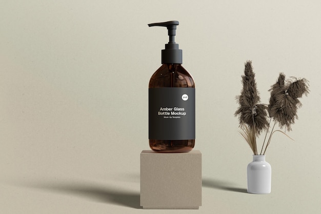 amber glass bottle mockup