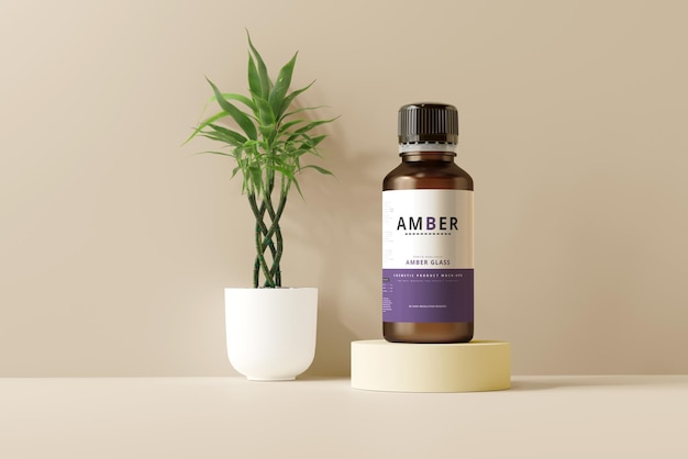 Amber glass bottle mockup