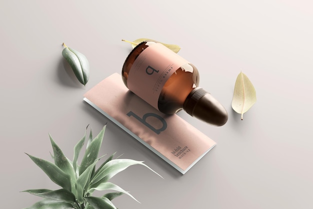 Amber glass bottle mockup