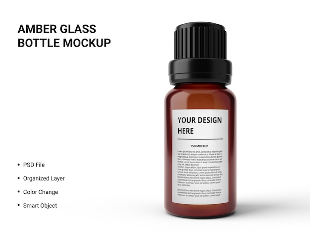 Amber glass bottle mockup