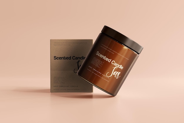 Amber Glass Candle Jar and Box Mockup
