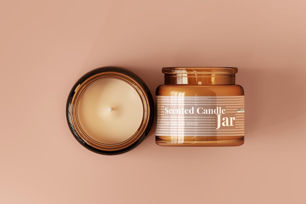Amber glass candle jar mockup