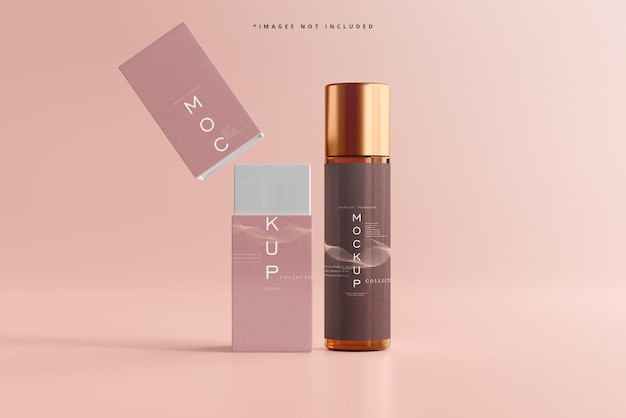 amber glass cosmetic bottle and box mockup