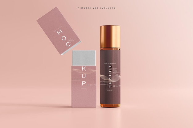 Amber glass cosmetic bottle and box mockup