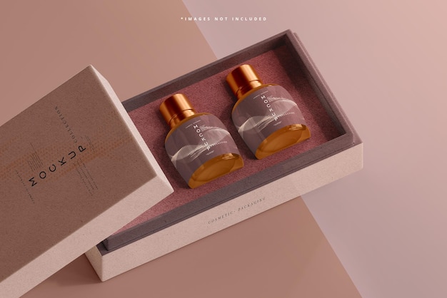 Mockup di bottiglia cosmetica in vetro ambrato