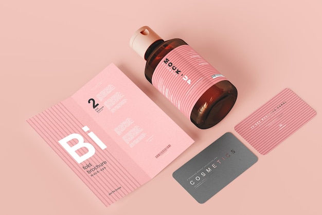 Mockup di bottiglia cosmetica in vetro ambrato