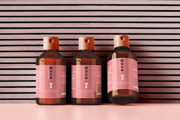 Mockup di bottiglia cosmetica in vetro ambrato