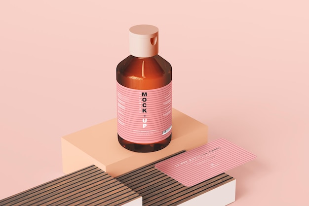 Mockup di bottiglia cosmetica in vetro ambrato