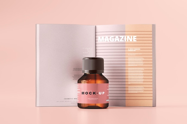 Mockup di bottiglia cosmetica in vetro ambrato