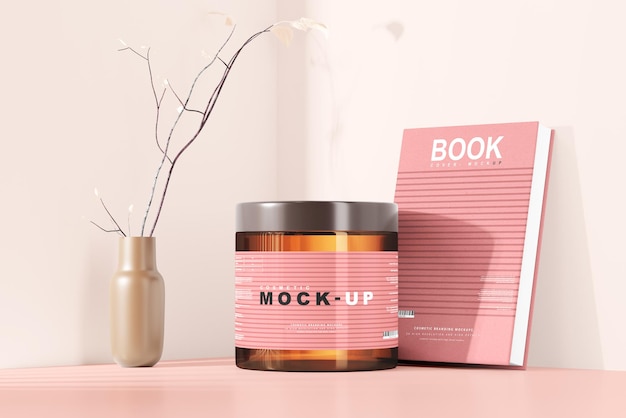 Amber Glass Cosmetic Jar Mockup