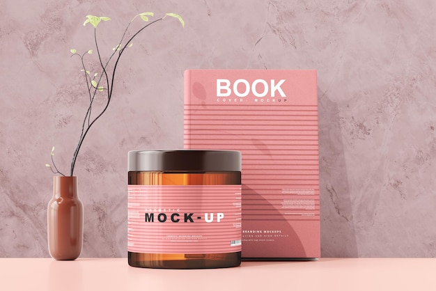 Mockup di vasetto cosmetico in vetro ambrato