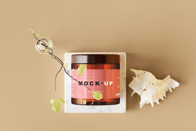 PSD amber glass cosmetic jar mockup