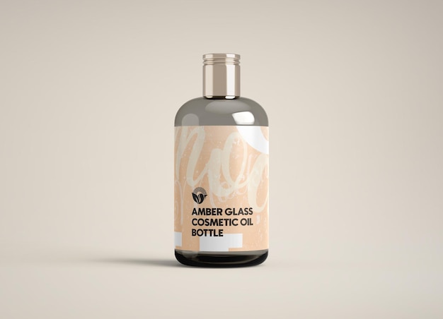 Mockup di bottiglia di olio cosmetico in vetro ambrato