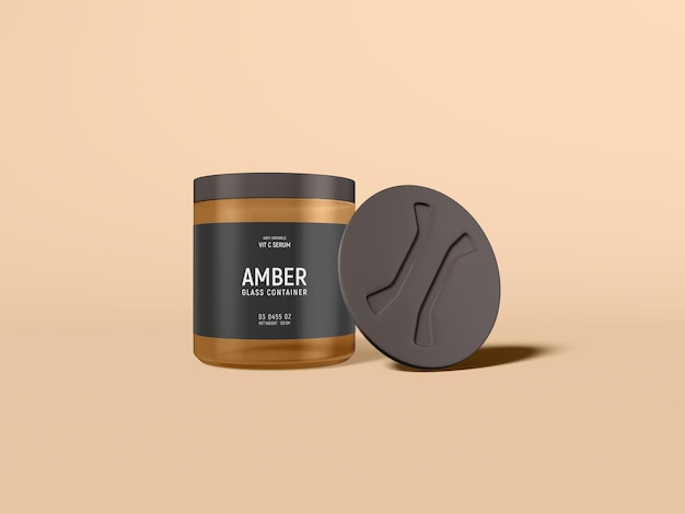 PSD mockup di branding del contenitore del siero cosmetico in vetro ambrato