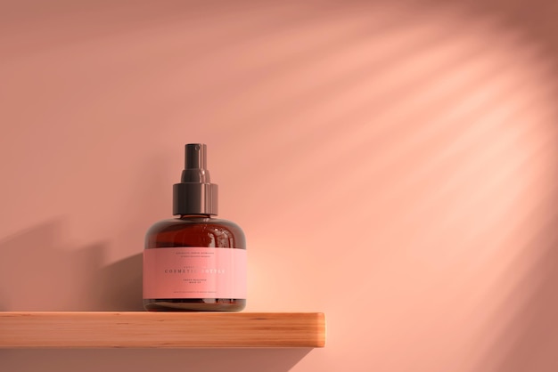 Mockup di flacone spray cosmetico in vetro ambrato