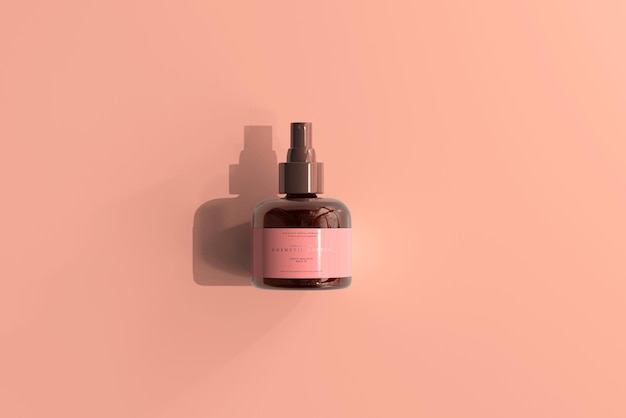 Mockup di flacone spray cosmetico in vetro ambrato