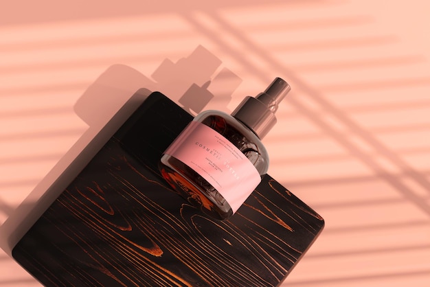 PSD amber glass cosmetic spray bottle mockup