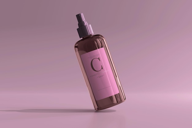 Mockup di flacone spray cosmetico in vetro ambrato