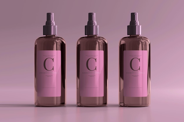 Mockup di flacone spray cosmetico in vetro ambrato