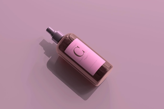 Mockup di flacone spray cosmetico in vetro ambrato