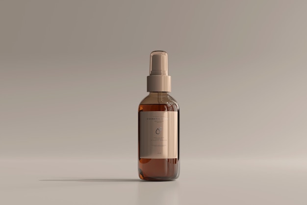 Mockup di flacone spray cosmetico in vetro ambrato